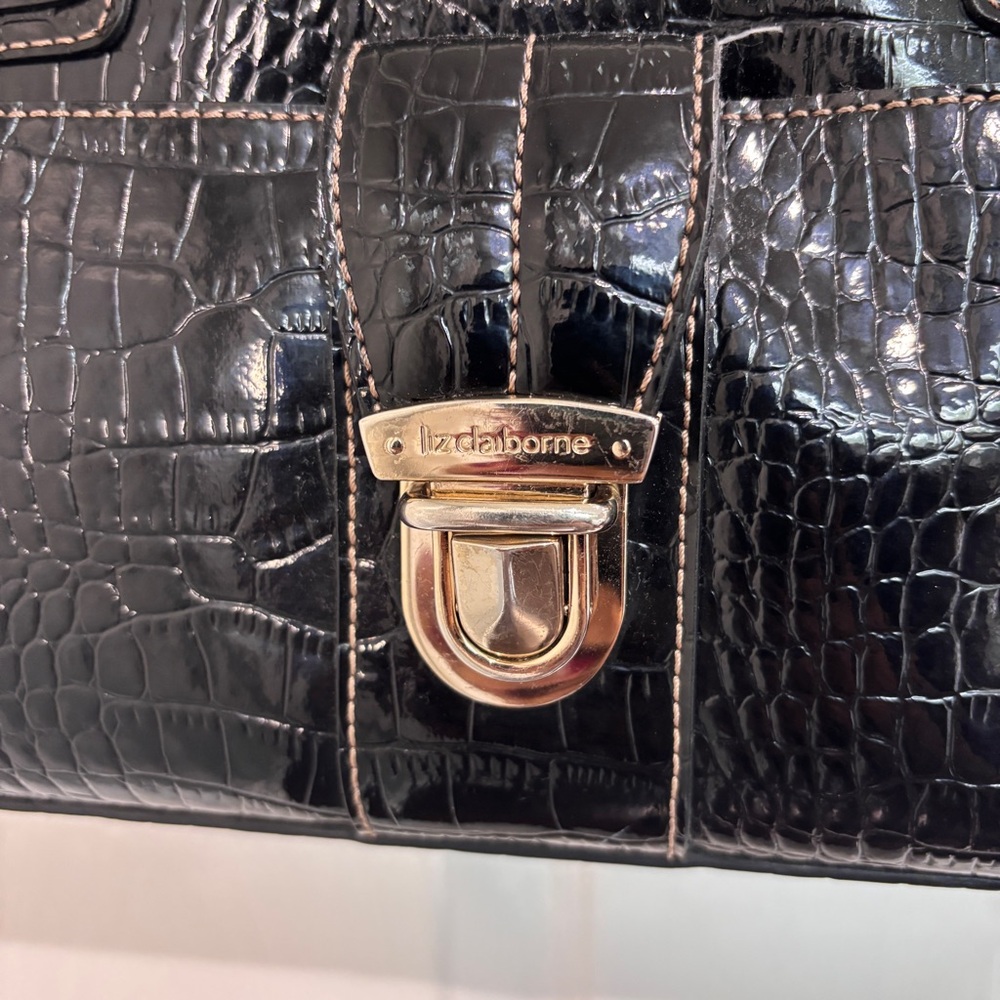 Liz Claiborne Black Crocodile-Embossed Handbag - Picture 2 of 7